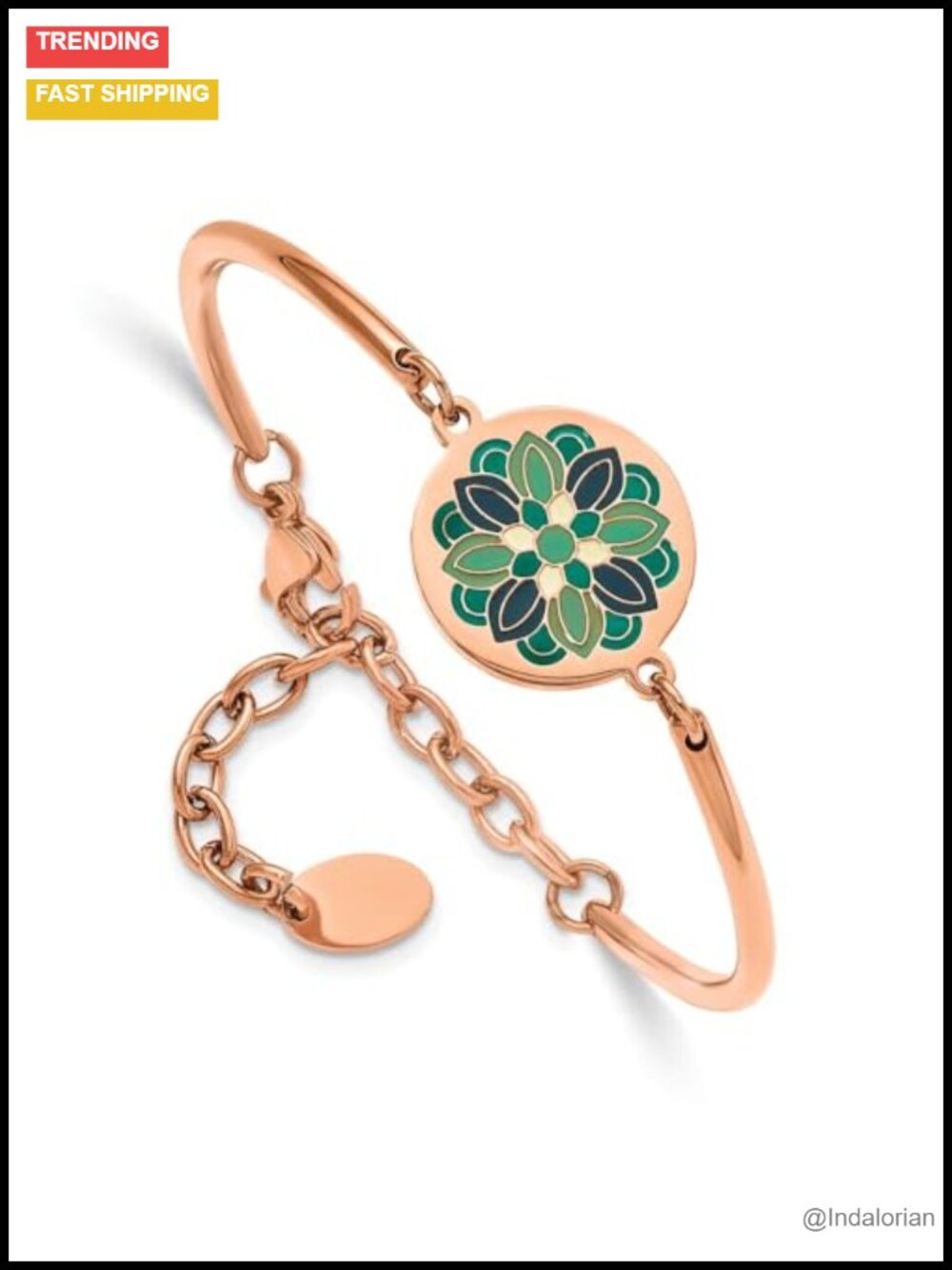 Stainless Steel IP-Plated Enamel Flower Bangle Bracelet 5.5 in